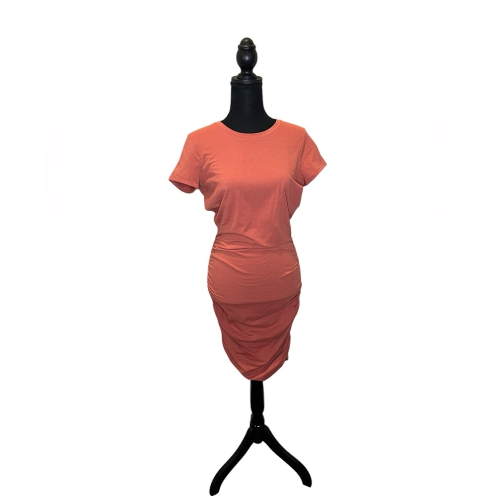 Nine West Mauve/Orange shirt sleeve ruched‎ t-shirt dress size S